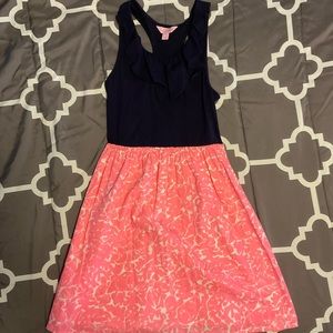 Lilly Pulitzer Navy Blue and Pink Dress | Size 14